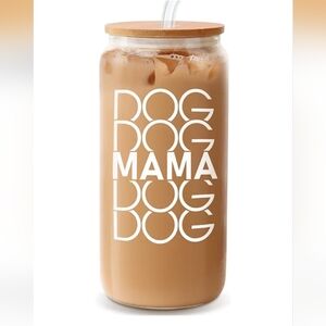 Dog Mama 18 Oz Glass Tumbler With Cleaning Brush And Glass Straw NWT